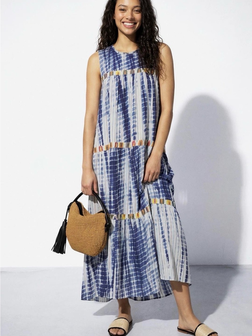 WARM Multi Tie Dye Blue & White Cotton Maxi Dress Size 2-4 / Size 1R